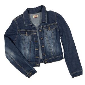 Y2K LEI Cropped Jean Jacket Studded Classic Distressed Denim Vintage Juniors M